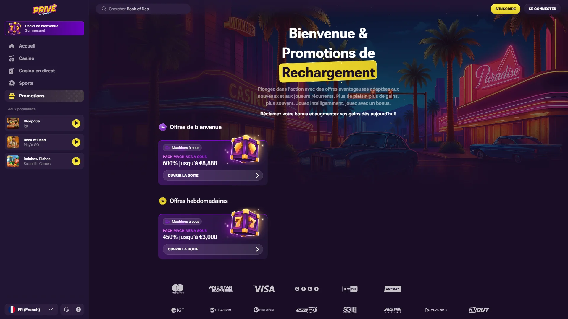 Prive Casino bonus et promotions disponibles