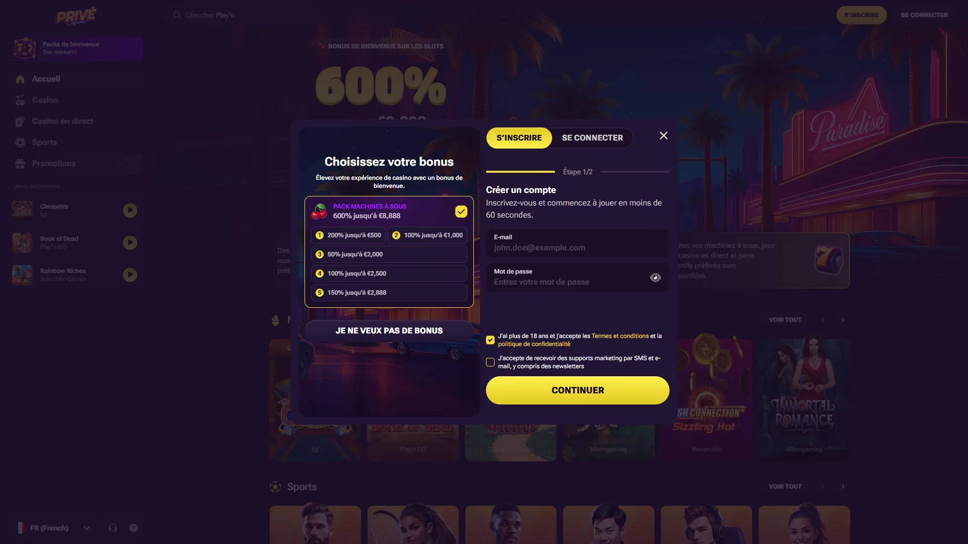 Inscription Prive Casino etapes detaillees